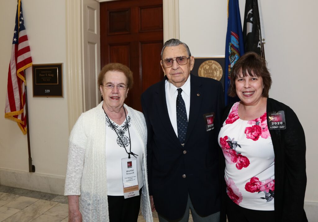 Catherine Marquardt, an NBCC who died of metastatic breast cancer, posed with her parents at an NBCC Lobby Day event