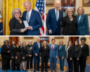NBCC President Fran Visco receives the Presidential Citizens Medal from US President Joe Biden