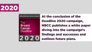 At the conclusion of the Deadline 2020 campaign, NBCC publishes a white paper diving into the campaign’s findings and successes and outlines future plans.